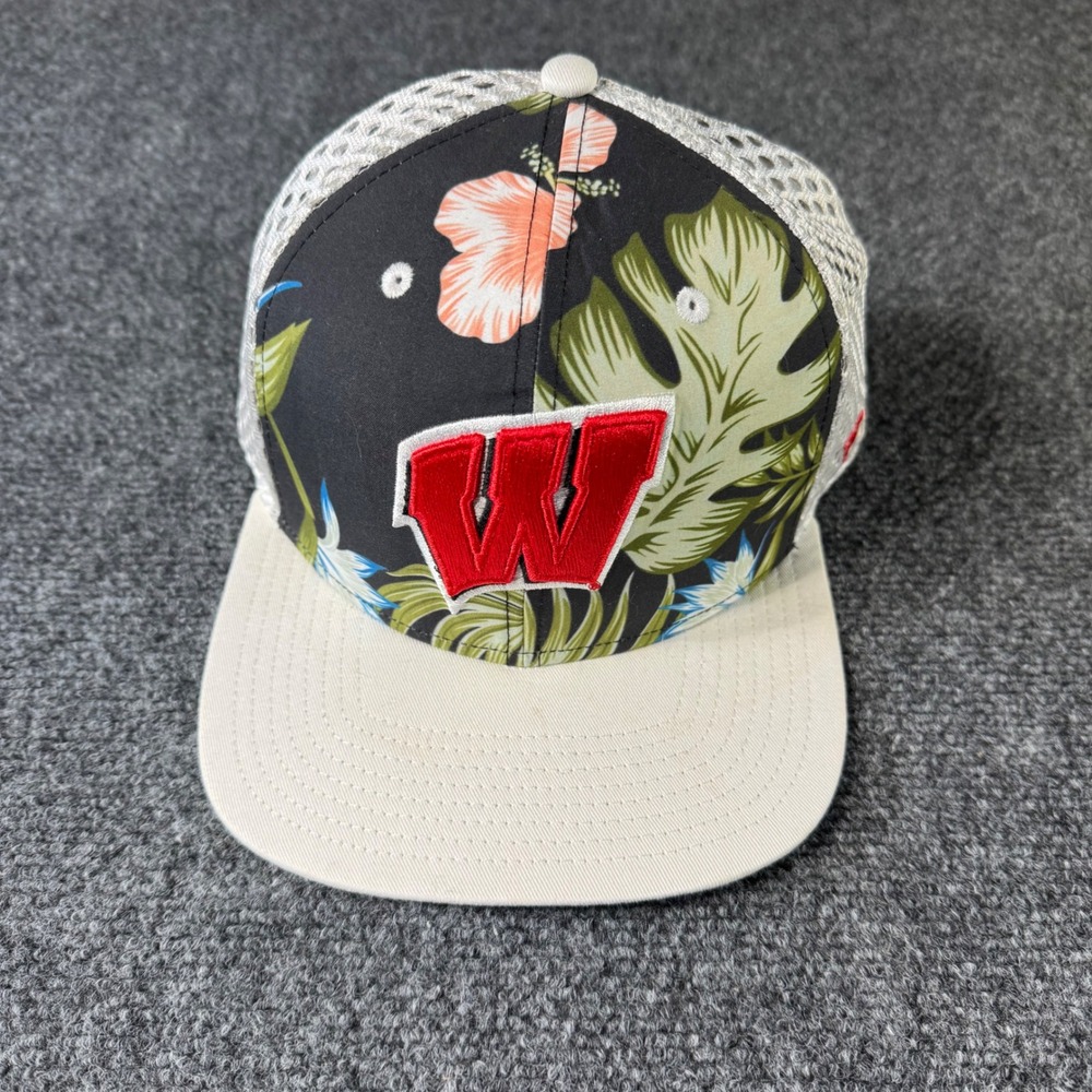 Fanatics Wisconsin Badgers Trucker Hat Floral Tropical Snapback NCAH0179 White